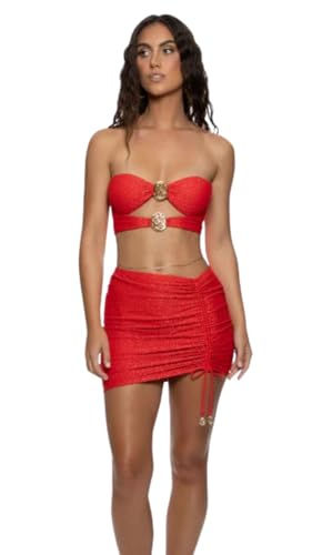 Luli Fama Women's Sunkiss Glow Scrunched Up Mini Skirt, Red