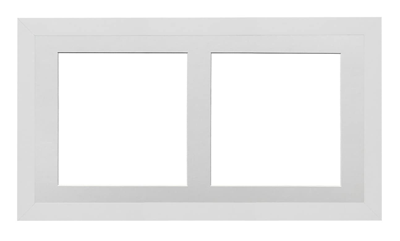 White Frame 20x10' Multi Aperture Picture Frame with White Mount to fit (2x) 8x8' Photos with Perspex Sheet - Wall Mountable Landscape or Portrait