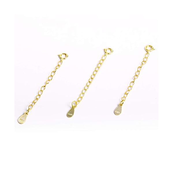 LANCHARMED 3 Pcs Necklace Extender, 925 Sterling Silver Extension for Jewelry Necklace Bracelet Anklet Extenders for Women Jewelry Making Chains 2 inch, Gold