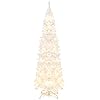 Goplus 7ft white pre lit pencil christmas tree artificial hinged slim tree with 800 tips 300 warm white lights 8 lighting modes xmas tree for indoor home office party holiday decor  urban country home decor