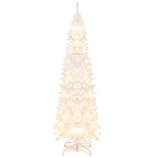 Goplus7ftwhiteprelitpencilchristmastreeartificialhingedslimtreewith800tips300warmwhitelights8lightingmodesxmastreeforindoorhomeofficepartyholidaydecor Urban Country Home Decor Goplus 7ft white pre lit pencil christmas tree artificial hinged slim tree with 800 tips 300 warm white lights 8 lighting modes xmas tree for indoor home office party holiday decor urban country home decor
