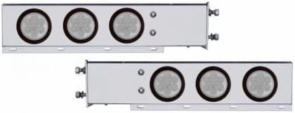 UNITED PACIFIC 63749 Deluxe SS Spring Loaded Rear Light Bar, with 3.75" Bolt Pattern, Reflector/Stop/Turn/Tail Light, Red LED, Clear Lens, with Rubber Grommets, 7 LED Per Light