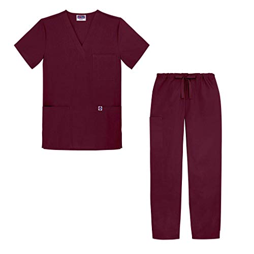 Sivvan Unisex Classic Scrub Set V-neck Top / Drawstring Pants (Available in 12 Solid Colors) - S8400 - Burgundy - M