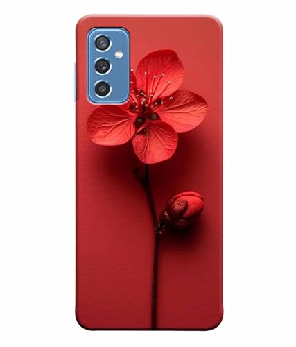 Image of Printed Hard Back Case Cover & Compatible for Samsung Galaxy M52 5G | Red Flower Painting (Multicolor) - D1195