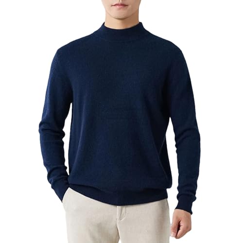 Men's Semi-High Collar 100% Cashmere Winter Long-Sleeved Pullover Business Casual Knitting Bottoming Sweater
