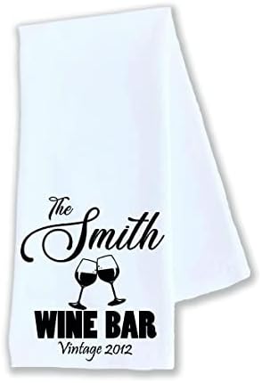 Kitchen dish towel The wine bar custom family name and date funny cute Kitchen Decor drying cloth…100% COTTON
