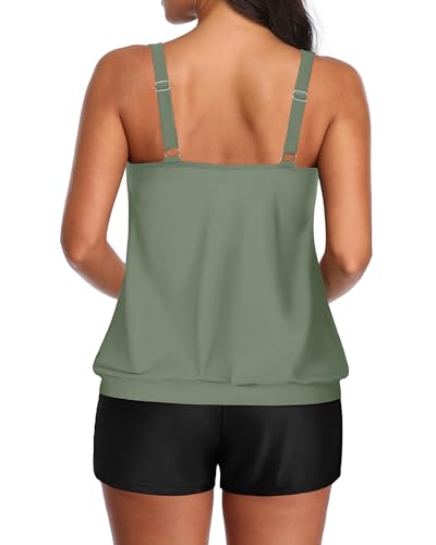 Image of Aqua Eve Two Piece Women's Tankini Swimsuits Blouson Swim Tank Top with Shorts Modest Bathing Suits
