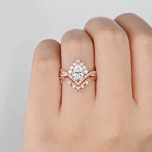 1-1/2 Carat (ctw) Wedding Sets for Women 10K/14K/18K or Platinum Plated Pear Vine Vintage Inspired V Shaped Engagement Rings sets2