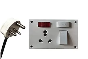 Heavy Duty Power Extension Board 16A Socket 16A Switch Indicator Fuse (Polycarbonate) Combined Box with Copper 1.5 SQ.MM x 3 Core Wire (White)