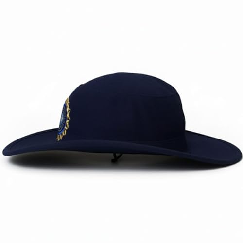 Image of C Classic Official Hat, Navy Blue with Star Emblem Badge, Wide Brim Sun Protection-Hat