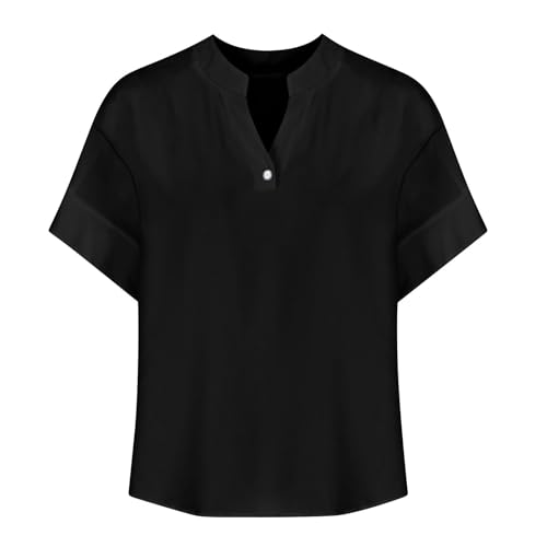 Women Short Sleeve Linen Tops V Neck Button Summer Blouse Dressy Casual Peasant Shirt Trendy Boho Clothes 20253