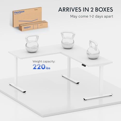 FLEXISPOT 63 x 47 Inch 3-Leg L Shaped Standing Desk, Electric Height Adjustable Sit Stand Corner Desk, Computer Workstation with Preset Controller for Home Office, White Frame with White Top