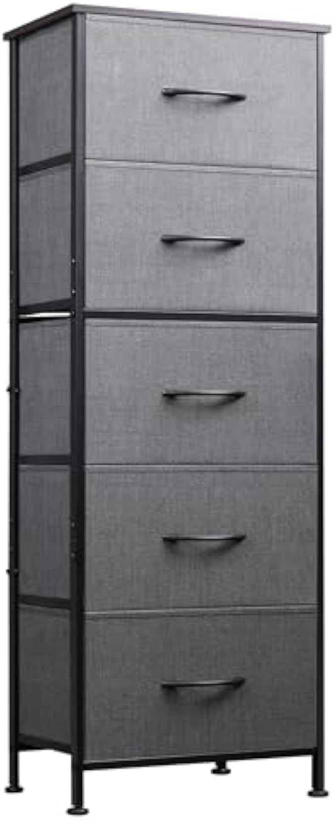 WLIVE Fabric Dresser, 5-Drawer Tall Dresser for Bedroom, Storage Dresser Organizer with Fabric Bins, Wood Top, Sturdy Steel Frame, Chest of Drawers for Closet, Hallway, Light Grey
