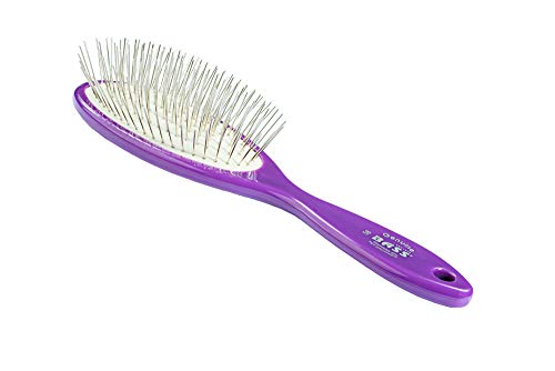 Bass Brushes | Style & Detangle Pet Brush Alloy Pin | High Polish Acrylic Handle | Large Oval | Model 58-RYP