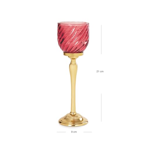 Image of Pure Home Red Swirl Textured Hurricane - Small | Size: 9 x 9 x 21 cm | Premium Hurricanes for Everyday Styling | Living Room & Home Decor Showpiece | Ideal for Housewarming & Wedding Gifts | Pack of 1