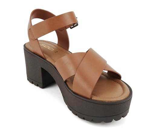Image of Soda inchJoey inch ~ Women Open Toe Criss Cross Strap Mid Heel Sandal with Adjustable Ankle Strap