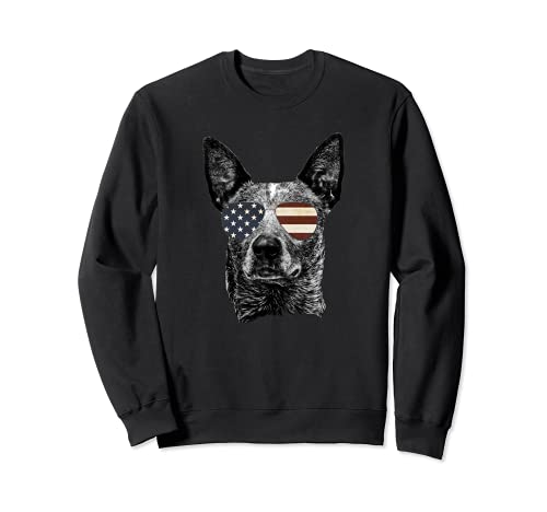 Australian Cattle Dog Gift with USA flag sunglasses Sudadera