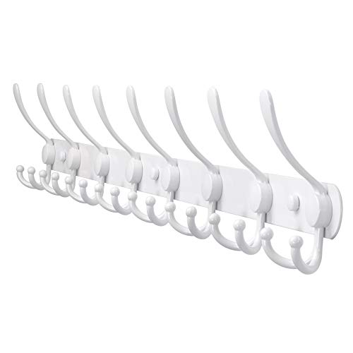 color coat rack - Dseap Coat Rack Wall Mount - 29.5” Long 8-Tri-Hooks Heavy Duty Coat Hanger Rail Wall Hooks for Hanging Coats Hats Clothing Clothes Purse Mudroom Entryway, White