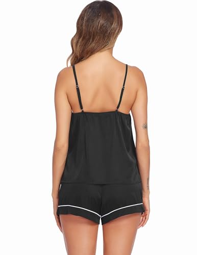Image of Ekouaer Pajamas for Women Set Silk Satin Pjs Sexy Lingerie Sleepwear Cami Shorts Set Summer Nightwear S-XXL
