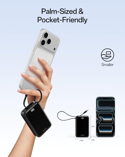 Image of iWALK Portable Charger, 10000mAh 45W PD Power Bank, USB C in&Out Fast Charging Battery Pack with Phone Stand, Travel Essential Powerbank for iPhone 17 16 15 14 13 12 Samsung S25 MacBook etc,Black