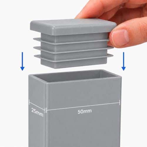 Image of (Pack of 20) Rectangular Plastic Plugs 63 /64 inch x 1-31 /32 inch (25 x 50 mm), Matt Tube Inserts, Fence Post Caps, Window Gray RAL 7040