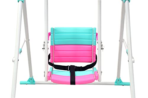 Image of Swing for Kids, Childrens, Babies 1-7 Years | Indoor & Outdoor | Multicolour, Alloy Steel, Single Seater with Safety Buckle (SkyBlue & S.Pink)