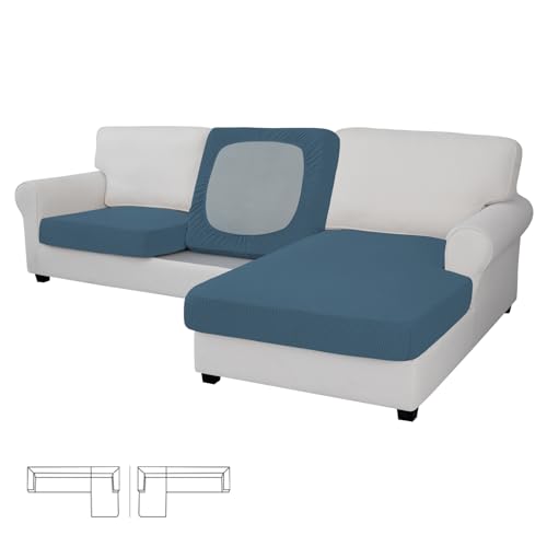 Image of Easy-Going Stretch 3 Pieces Couch Cushion Covers for Sectional Sofa Left /Right L Shape Chaise Lounge Sofa Seat slipcover Anti-Slip Sofa Cover Soft (2 Seater + 1 Chaise, Bluestone) | 2 Seater + 1 Chaise Lounge Left /Right L Sofa Seat slipcover Anti-Slip Sofa Cover Soft Bluestone