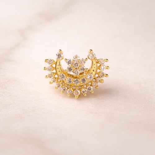 Image of Etasha 925 Sterling Silver Gold Plated Nosepin for Women & Girls with Elegant Design | Stylish & Comfortable | Ideal for Casual Outings, Parties, Weddings, Gifting & Daily Use | 6 months warranty