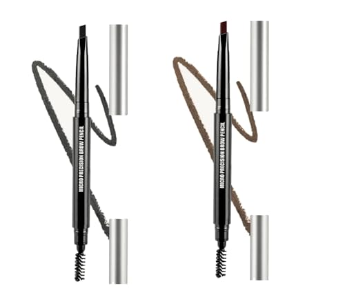 Micro Precision Brow Pencil with spoolie | Retractable & Easy Glide | Long Lasting & Natural finish (0.4 g) (Black&Brown) Pack of 2