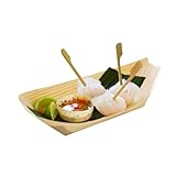 ELAYARD 100 Piezas Unidades Bandejas Desechables de Madera Natural Forma Barco para Sushi Aperitivos Eventos Catering Fiestas