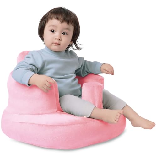 Image of OBBOLO Inflatable Baby Seat with Cover for Babies 3 Months and Up,Inflatable Infant Chair with Cover,Plush Blow Up Baby Chair