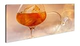 Vasos con alcohol y cubitos de hielo panorámicos 60 x 30 cm como lienzo, diseño listo enmarcado en marco de madera auténtica, impresión digital de alta calidad con marco