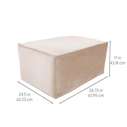 Factory Direct Partners Velvety and Vinyl Overstuffed Rectangle Ottoman for Living Room, Lounge, Office - Beige