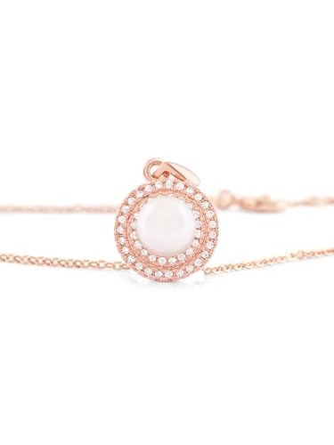 Women's Dazzling Cubic Zirconia & Pearl Brass Pendant With Chain