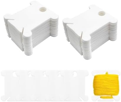 CIXLOGIC 50pcs White Plastic Floss Bobbins Cross Stitch Cotton Thread Organiser Floss Bobbin Cards for Craft DIY Embroidery Sewing Storage