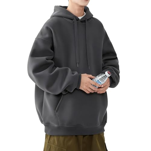 Hisitosa パーカー メンズ 秋服 裏起毛 長袖 スウェット ゆったり 大きいサイズ カジュアル フード付 柔らかい 快適 厚手 冬服 男女兼用 (JP, アルファベット, 2XL, ダークグレー)