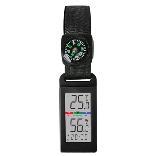 YIOBUDE Portable Thermometer Hygrometer with Accurate Temp & Humidity Detection and Compass. Crucial for a Comfortable Living Space, Camping, Workshop. Get it Now for a Controlled Environment Black