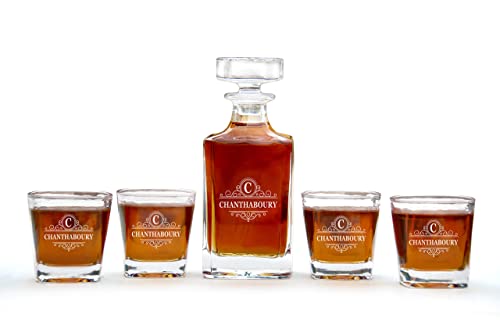 Krezy Case Whiskey Decanter And Glasses Set, Personalized Whiskey Glass Set With Decanter, Customized Designer Whiskey Decanter Set