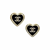 Designer Inspired Luxury Heart Stud Earrings Gold Plated Black Enamel Love Heart Earrings Dainty & Elegant Statement Jewelry for Sensitive Ears
