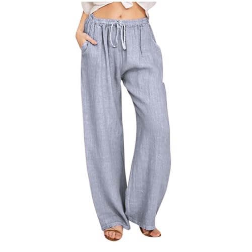 Pantalon large avec élastique anti-serrage en lin mélangé fluide et léger