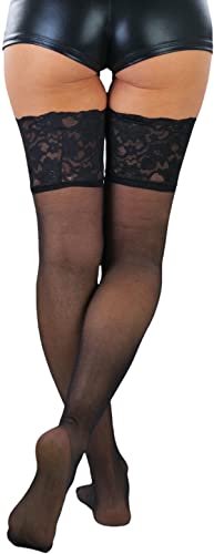 Image of ToBeInStyle Women's Wide Floral Lace Fishnet Thigh Hi Stockings