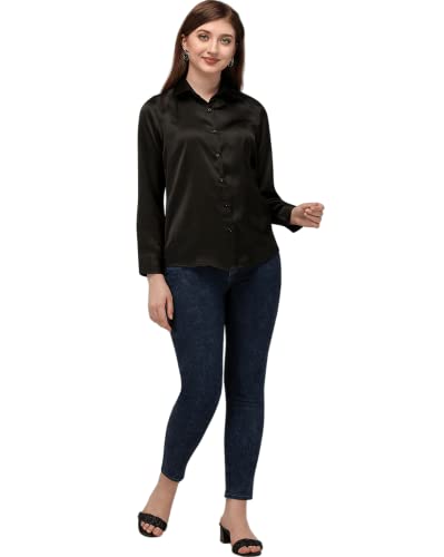 Image of Bowrain Satin Silk Fabric Spread Collar Full Sleeve Top Shirt for Women and Girl
