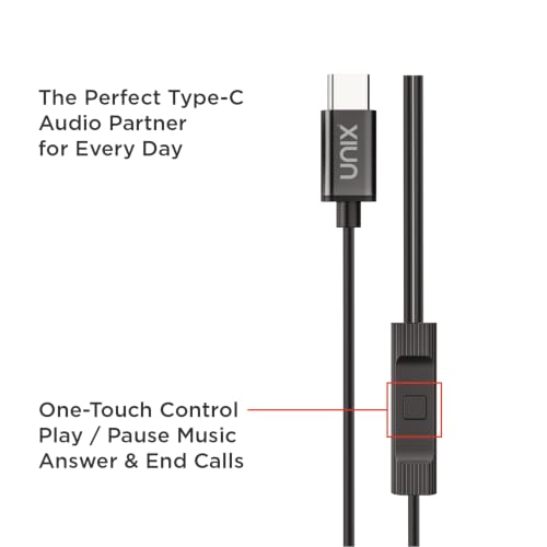 Image of Unix JAMZ Type-C Earphones with 10mm Dynamic Driver, Super Bass Boosted Sound, in-Ear Headphones with Mic, 1.2m Cable, Noise Isolation Earbuds for Android Phones, Tablets & Type-C Devices - Black