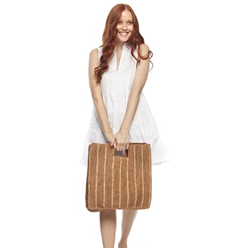 Veneto Striped Raffia Handheld Tote Straw Beach Bag2