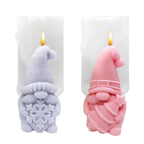 Stampo in silicone per Natale, stampi in silicone 3D, stampi per colata di gnomo, stampi in silicone per candele di cera di soia, sapone, gesso, artigianato (2 pezzi)
