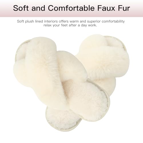 Women Fluffy Cross Band House Slippers Fuzzy Open Toe Slippers Cozy Plush Slip-on Home Shoes Indoor Outdoor2