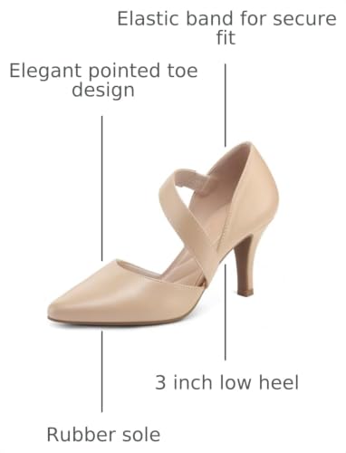 Image of mysoft Women's Pointed Toe Pumps Stiletto Heel Dress Shoes Wide Width | 3 Inch Stiletto Heel, Closed Toe, Wide Width, Elastic Strap, Comfortable, Daily, Wedding Party, Formal, Office Work Dressy