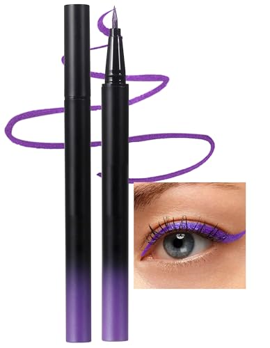 Erinde Delineador líquido metálico morado, delineador de ojos impermeable, lápiz de ojos de larga duración hasta 8 horas, secado rápido y antimanchas, acabado brillante y brillante, alta pigmentación