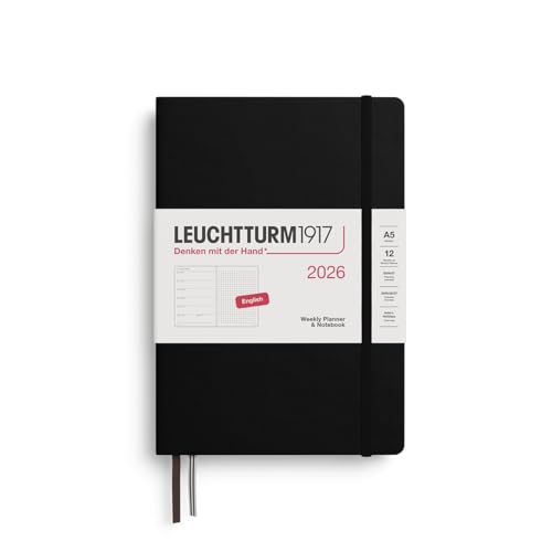 LEUCHTTURM1917 - LEUCHTTURM1917 372700 Agenda semainier et bloc-notes 2026 à pois - Format moyen (A5) - Noir - En anglais