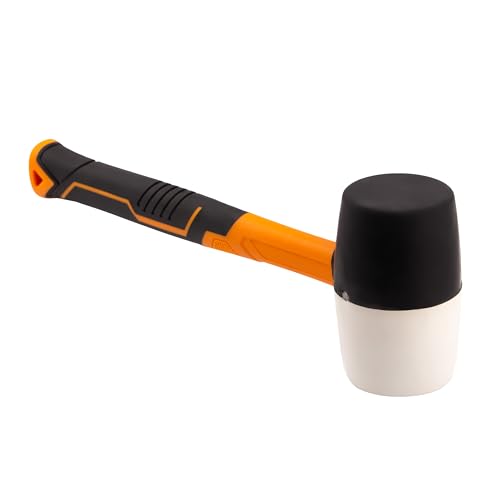 MIVOS Martillo de goma de 680 g, diámetro de 65 mm, color blanco y negro, martillo con mango de fibra de vidrio antideslizante, martillo de montaje de doble cabeza